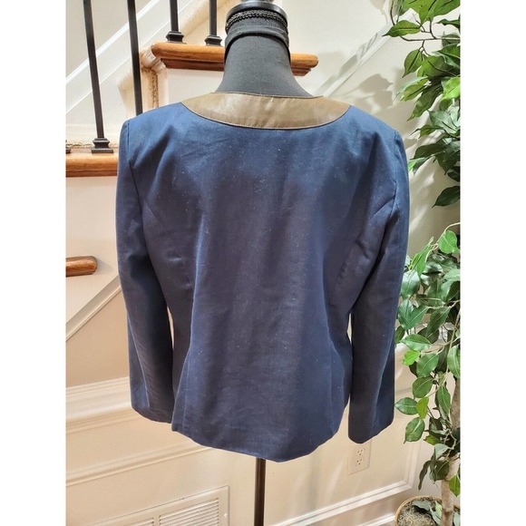 R.Q.T Women's Denim Blue Cotton Faux Leather Buttons Front Casual Jacket Size 10 - Picture 5 of 10